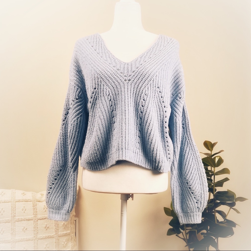 Sky and Sparrow Cropped Chenille Sweater